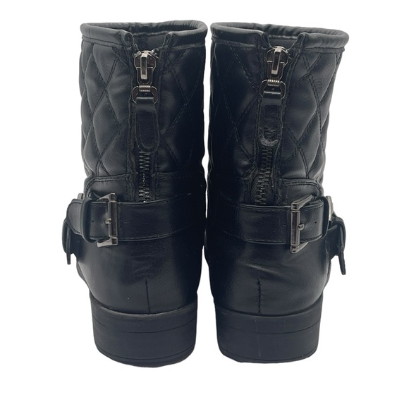 Naturalizer Quilted Black Moto Ankle Boots Booties Double Buckle Zipper Back - Picture 7 of 11